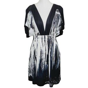 Vintage Crimson Ivy Cold Shoulder Tunic Black & White Boutique Med Empire Waist